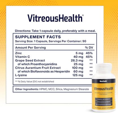 Macuhealth VitreousHealth Evidence-Based Eye Supplement - 90 Capsules